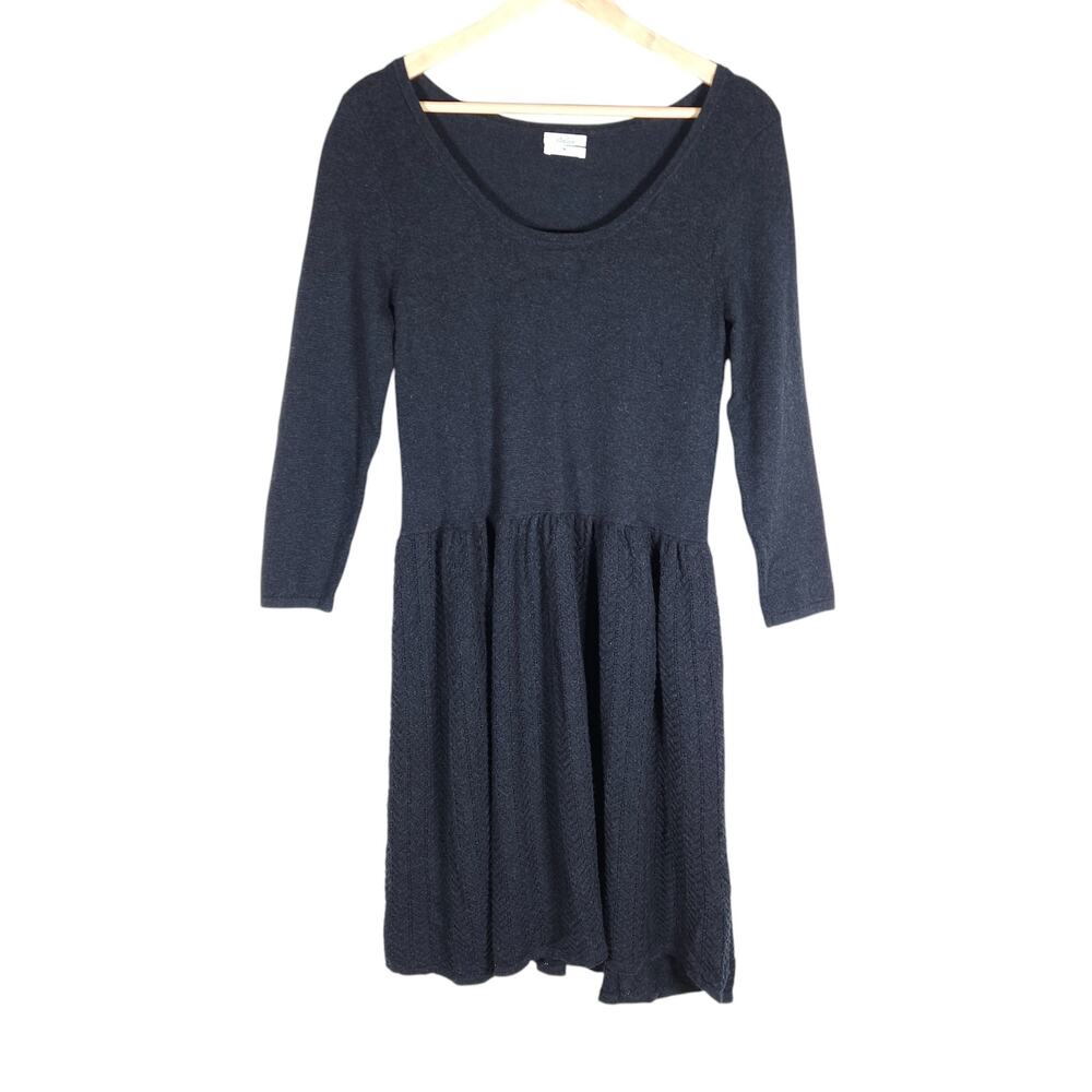 Wallace J. Crew Womens Black Fit Flare Sweater Dress Medium Casual Chic Knit